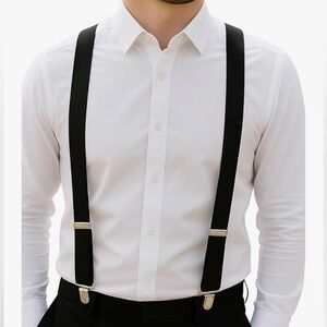 Men’s Elastic Black Suspenders with Silver Clips